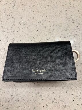 kate spade Black Pebbled Leather Card Holder with Gold Logo